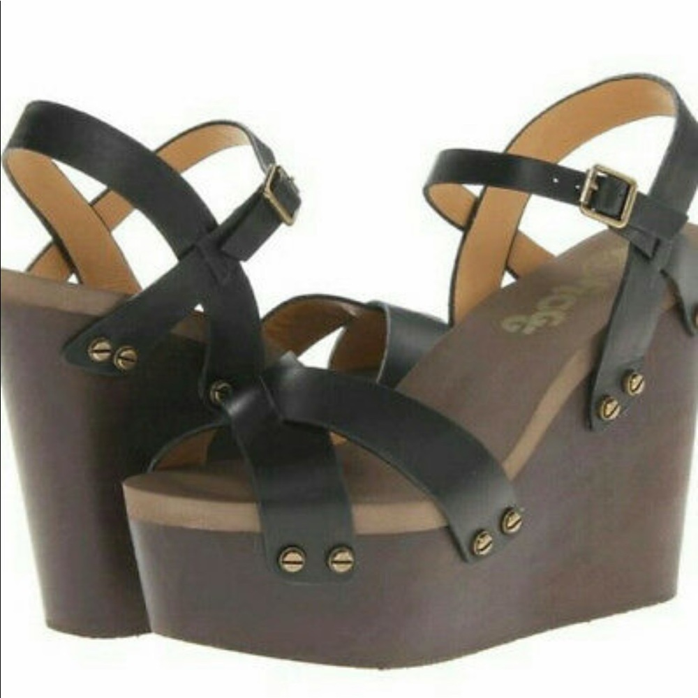• Flogg • Piper Wooden Wedges Brown Black 6.5
